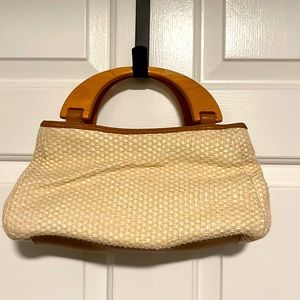 Fossil Woven Raffia Straw Wooden Handle Handbag Purse UEC